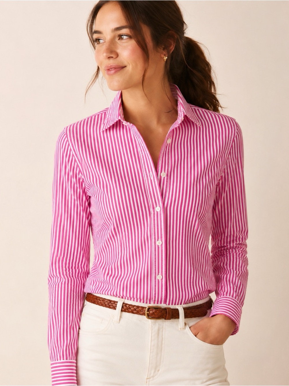 Preppy Lauren Ralph Lauren Pink Stripe Cotton LRL embroidery Button Down Shirt